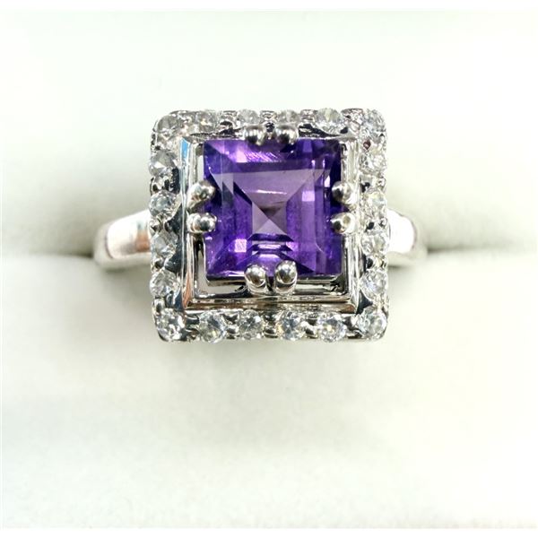 STERLING SILER NATURAL AMETHYST RING, SIZE 6.5, RETAIL $400.00. AMETHYST IS THE BIRTHSTONE FOR FEBRU