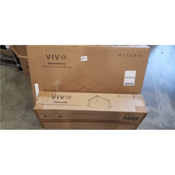 VIVO WHITE LARGE ELECTRIC SINGLE MOTOR CORNER DESK FRAME AND WHITE 75" X 63" CORNER TABLE TOP