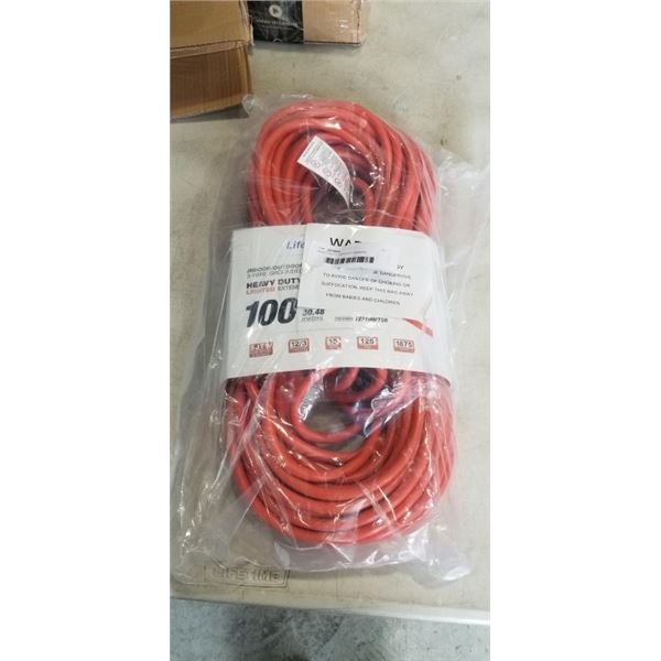 HEAVY DUTY 100 FOOT ORANGE EXTENSION CORD. 12AWG/3C
