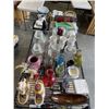 Image 1 : 2 BOXES OF ESTATE GOODS - CHINA CUPS, GLASS LIDDED JARS, FIGURES, TABLE CLOTHES, ETC