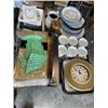 Image 5 : 2 BOXES OF ESTATE GOODS - CHINA CUPS, GLASS LIDDED JARS, FIGURES, TABLE CLOTHES, ETC
