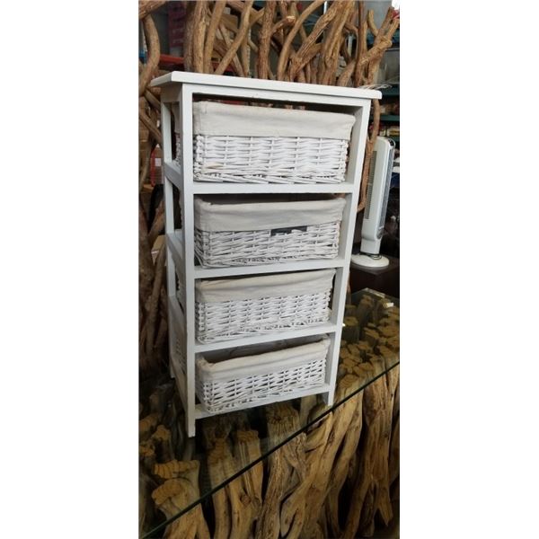 WHITE 4 DRAWER STORAGE UNIT WITH WOODEN FRAME