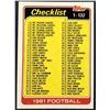 Image 1 : 1981 TOPPS NFL CHECKLIST