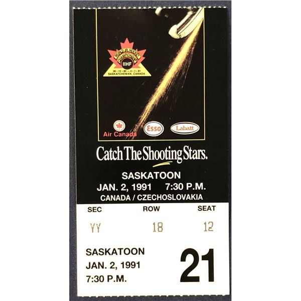 1991 WORLD JUNIOR HOCKEY CHAMPIONSHIPS TICKET - CANADA vs CZECHOSLAVAKIA