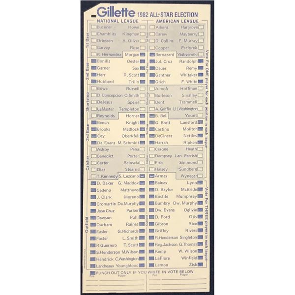 1982 MLB ALL STAR GAME BALLOT