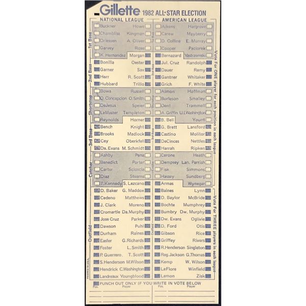 1982 MLB ALL STAR GAME BALLOT