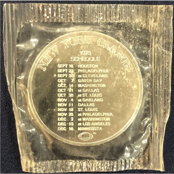 1972 JOHNNY WALKER NEW YORK GIANTS SCHEDULE COIN