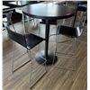 Image 1 : Round Table on Pedestal Base 36" Dia, 44"H & 3 Barstools w/ Curved Molded Seat & Wire Sled Base 16" 