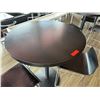 Image 2 : Round Table on Pedestal Base 36" Dia, 44"H & 3 Barstools w/ Curved Molded Seat & Wire Sled Base 16" 