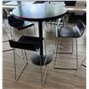 Image 1 : Round Table on Pedestal Base 36" Dia, 44"H & 3 Barstools w/ Curved Molded Seat & Wire Sled Base 16" 