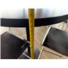 Image 6 : Round Table on Pedestal Base 36" Dia, 44"H & 3 Barstools w/ Curved Molded Seat & Wire Sled Base 16" 