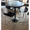 Image 1 : Round Table on Pedestal Base 36" Dia, 44"H & 3 Barstools w/ Curved Molded Seat & Wire Sled Base 16" 