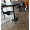 Image 1 : Round Table on Pedestal Base 36" Dia, 44"H & 3 Barstools w/ Curved Molded Seat & Wire Sled Base 16" 