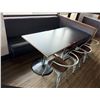 Image 1 : Qty 2 Rectangular Tables 48" (each) x 30" w/ Bench Seat 82"L & 3 Metal Chairs 14.5" x 37"H
