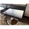 Image 2 : Qty 4 Rectangular Tables 48" (each) x 30" x 30"H w/ 2 Bench Seats & 8 Metal Chairs 14.5" x 37"H