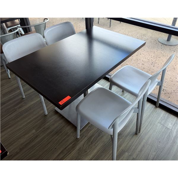 Rectangular Table on Pedestal Base 48" x 30" w/ 4 White Chairs 16.5" x 16" x 31"H