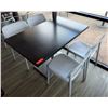 Image 1 : Rectangular Table on Pedestal Base 48" x 30" w/ 4 White Chairs 16.5" x 16" x 31"H