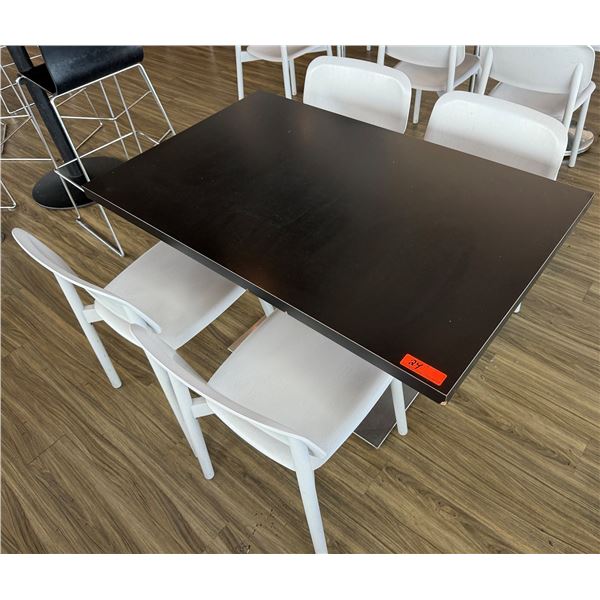 Rectangular Table on Pedestal Base 48" x 30" w/ 4 White Chairs 16.5" x 16" x 31"H
