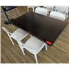 Image 1 : Rectangular Table on Pedestal Base 48" x 30" w/ 4 White Chairs 16.5" x 16" x 31"H