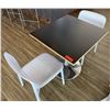 Image 1 : Square Table on Pedestal Base 28" x 30"  w/ 2 White Chairs 16.5" x 16" x 31"H