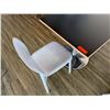 Image 2 : Square Table on Pedestal Base 28" x 30"  w/ 2 White Chairs 16.5" x 16" x 31"H