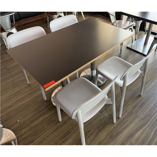 Rectangular Table on Pedestal Base 48" x 30" w/ 4 White Chairs 16.5" x 16" x 31"H
