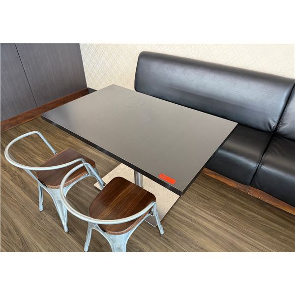 Rectangular Table on Pedestal Base 48" x 30" w/ Bench Seat & 2 Metal Chairs 16.5" x 16" x 31"H
