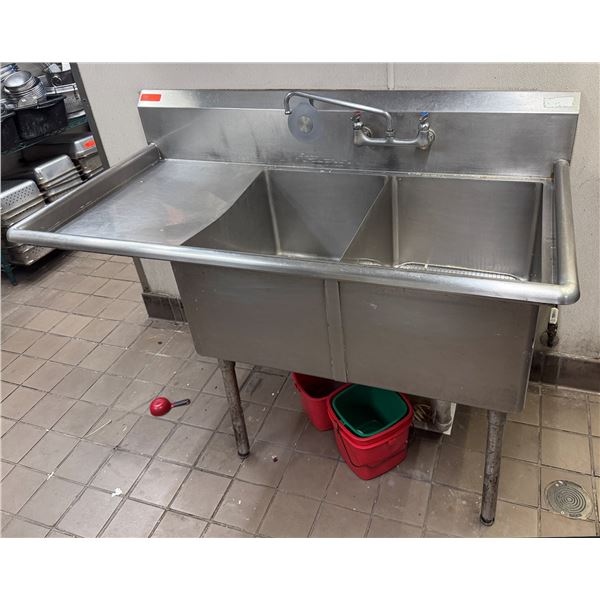 Commercial 2-Basin Utility Sink w/ Drainboard 58" x 30" x 37"H