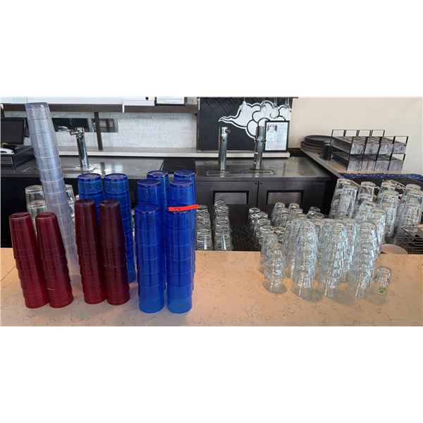 Multiple Plastic Beverage Tumblers & Glass Rocks Bar Glassware, Misc Sizes