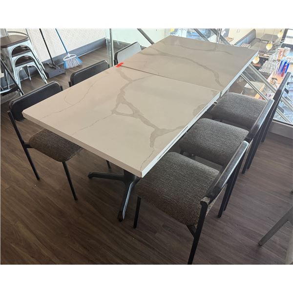 Qty 2 Tables 35" x 35" x 30"H w/ Stone Top & 6 Chairs 15" x 15" x 28"H