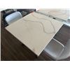 Image 4 : Square Table on Pedestal Base 35" x 35" x 30"  w/ Stone Top & 2 White Chairs 16" x 16" x 31"H