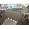 Image 6 : Square Table on Pedestal Base 35" x 35" x 30"  w/ Stone Top & 2 White Chairs 16" x 16" x 31"H