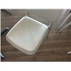Image 7 : Square Table on Pedestal Base 35" x 35" x 30"  w/ Stone Top & 2 White Chairs 16" x 16" x 31"H