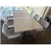 Image 2 : Qty 2 Tables 35" x 35" x 30"H w/ Stone Top & 6 White Chairs 16" x 16" x 31"H