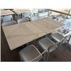 Image 4 : Qty 2 Tables 35" x 35" x 30"H w/ Stone Top & 6 White Chairs 16" x 16" x 31"H