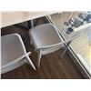 Image 6 : Qty 2 Tables 35" x 35" x 30"H w/ Stone Top & 6 White Chairs 16" x 16" x 31"H