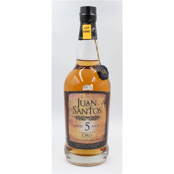 JUAN SANTOS 5 YEAR AGED COLOMBIAN RUM 750ML 40%