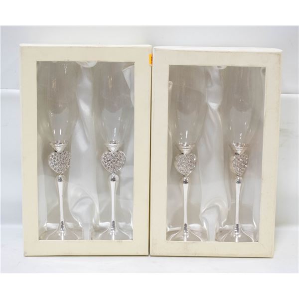 PAIR OF RHINESTONE WEDDING FLUTES