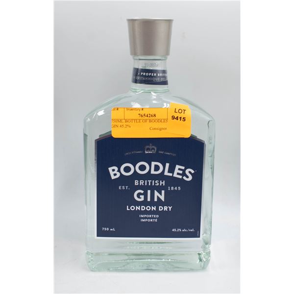 750ML BOTTLE OF BOODLES BRITISH GIN 45.2%