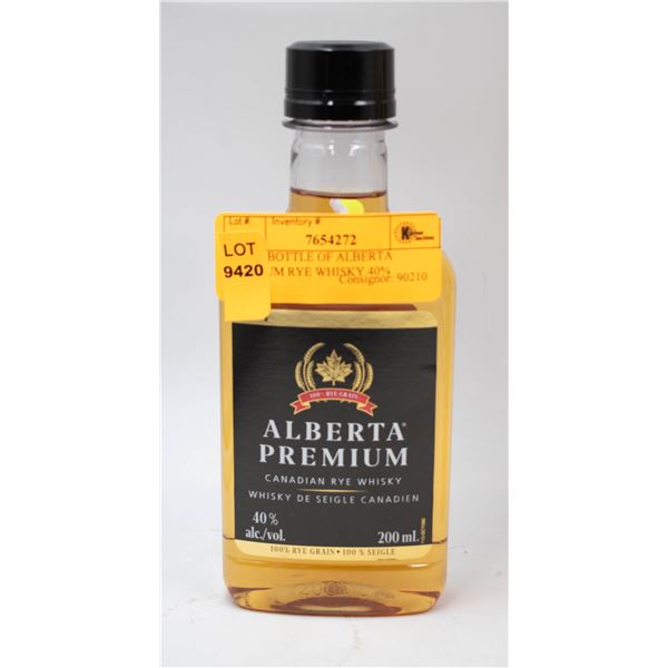 200ML BOTTLE OF ALBERTA PREMIUM RYE WHISKY 40%