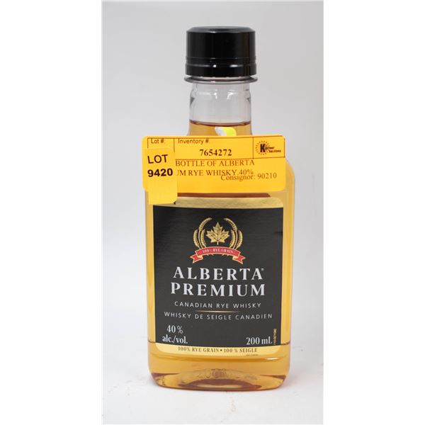 200ML BOTTLE OF ALBERTA PREMIUM RYE WHISKY 40%
