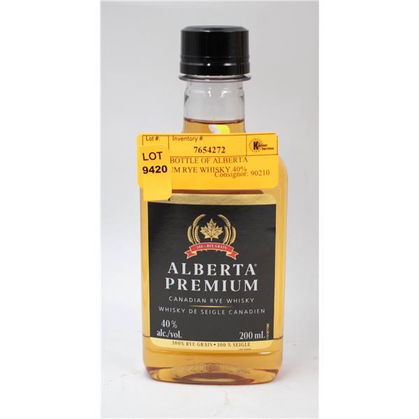 200ML BOTTLE OF ALBERTA PREMIUM RYE WHISKY 40%