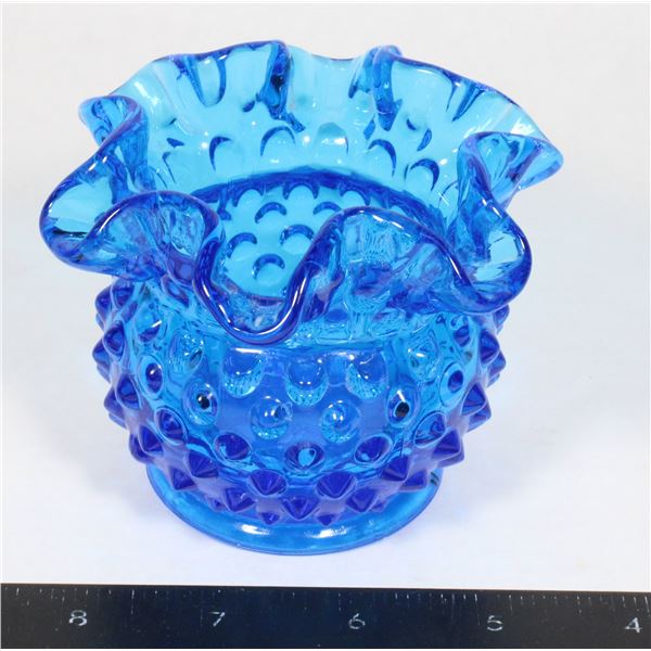 VINTAGE FENTON COBBLER GLASS BLUE BOWL
