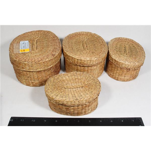 NESTING HAND WOVEN LIDDED TRINKET BOXES