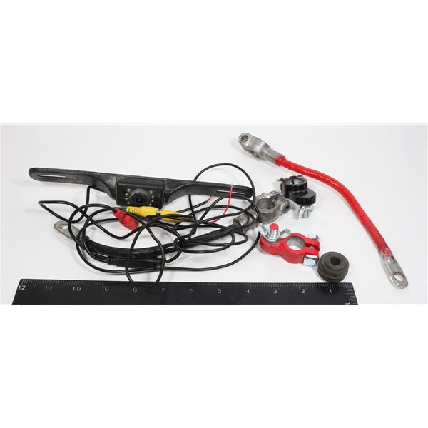 BACKUP CAMERA (MAY NEED WIRING) AND BATTERY CABLES