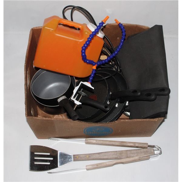 PANS, POTS, BBQ/CAMPING UTENSILS