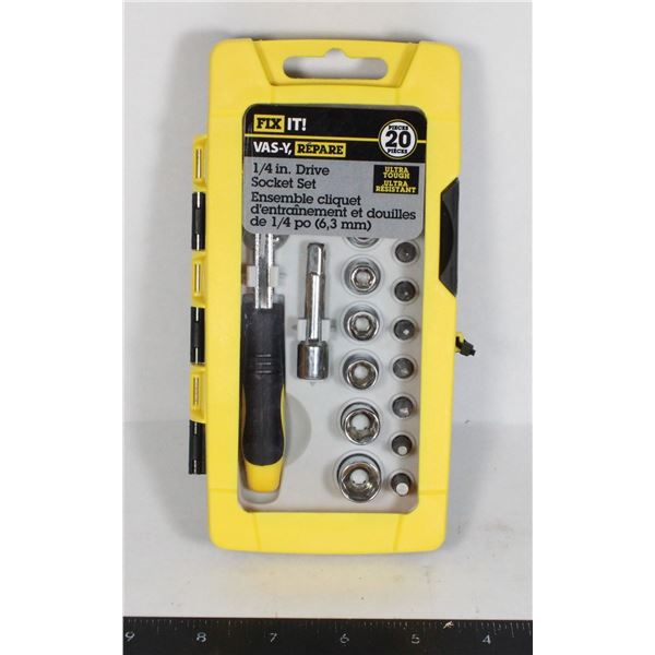 NEW 20 PCS FIX IT! 1/4 IN DRIVE SOCKET SET
