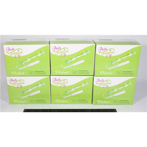 (6) BOXES PADS N' TAMPONS 2 GO 30PCS EACH