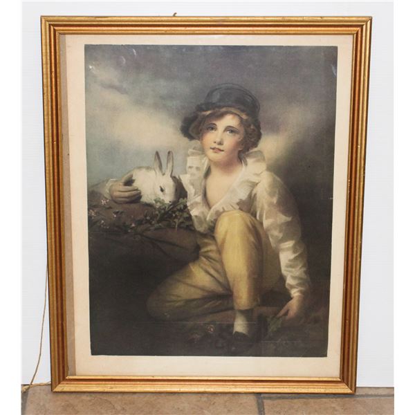 "BOY AND RABBIT" FRAMED PRINT BY HENRY RAEBURN