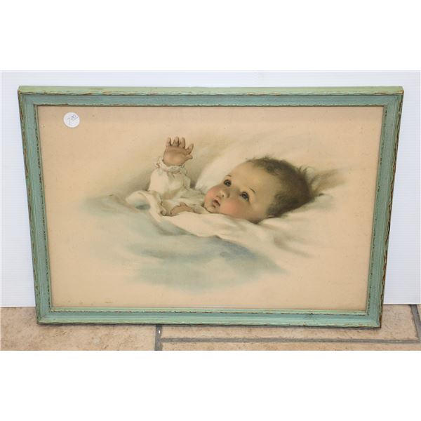 FRAMED PRINT "AWAKENING BABY" BY BESSIE GUTMANN